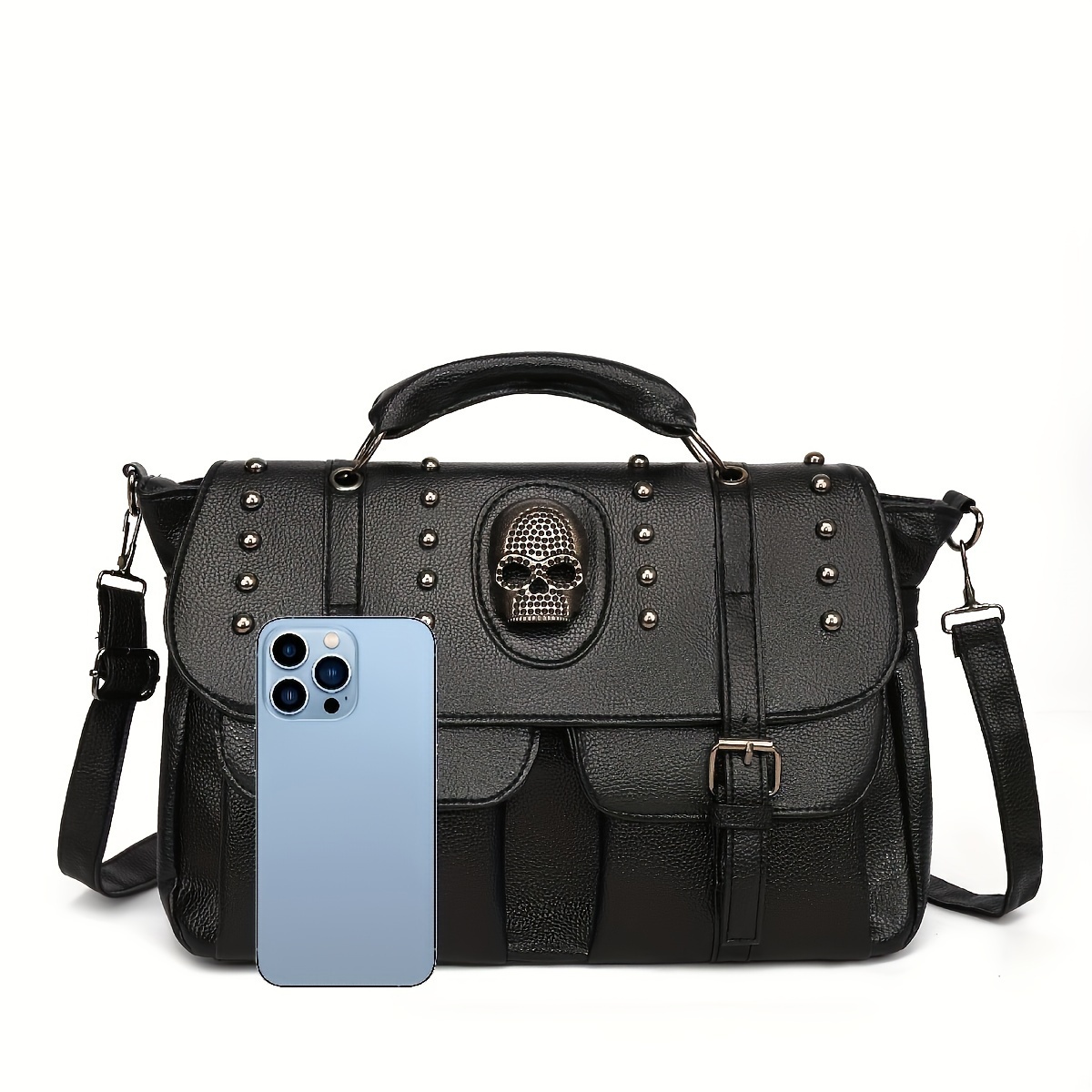 large capacity multi pocket skull studded tote bag perfect