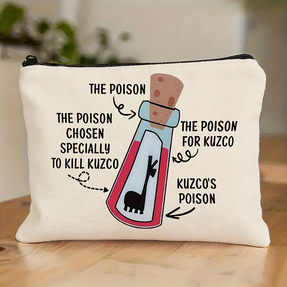TEMU 1pc Of Fashionable Fabric Makeup Bag Featuring A Humorous "choose Poison To Kill Kuzco" Design, With A Durable Zipper Closure, Portable Travel
