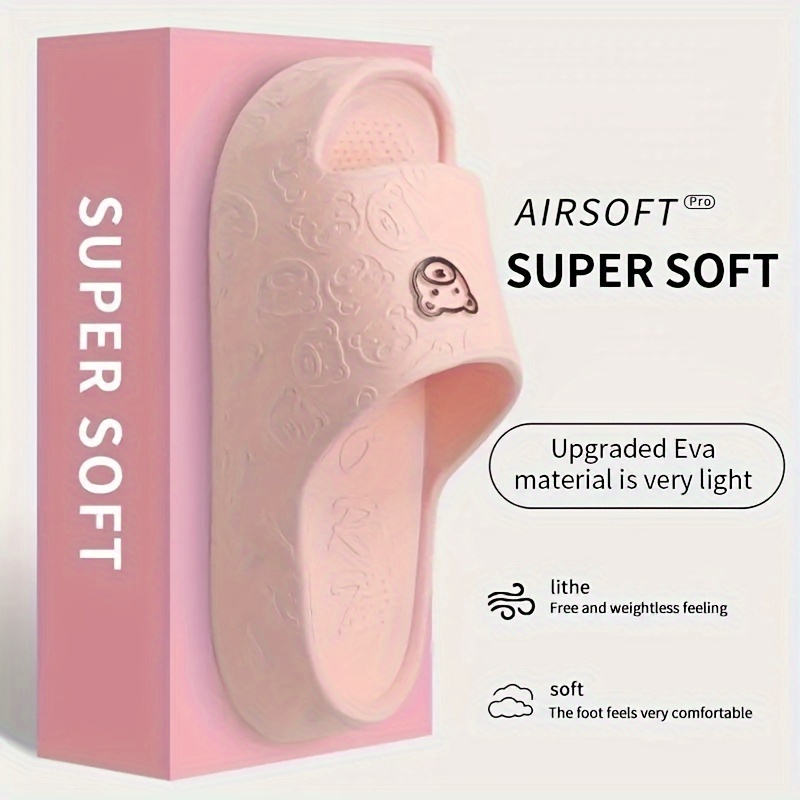 

Cute Bear Pattern Slides, Casual Open Toe Soft Sole Shoes, Comfortable Indoor Home Bathroom Slides