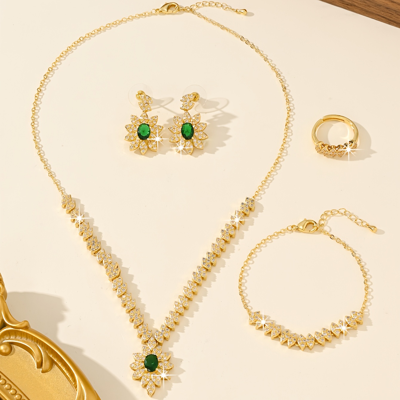five pieces of luxury flower bud design womens bridal jewelry set suitable for daily wedding wear an ideal gift for relatives   details 2