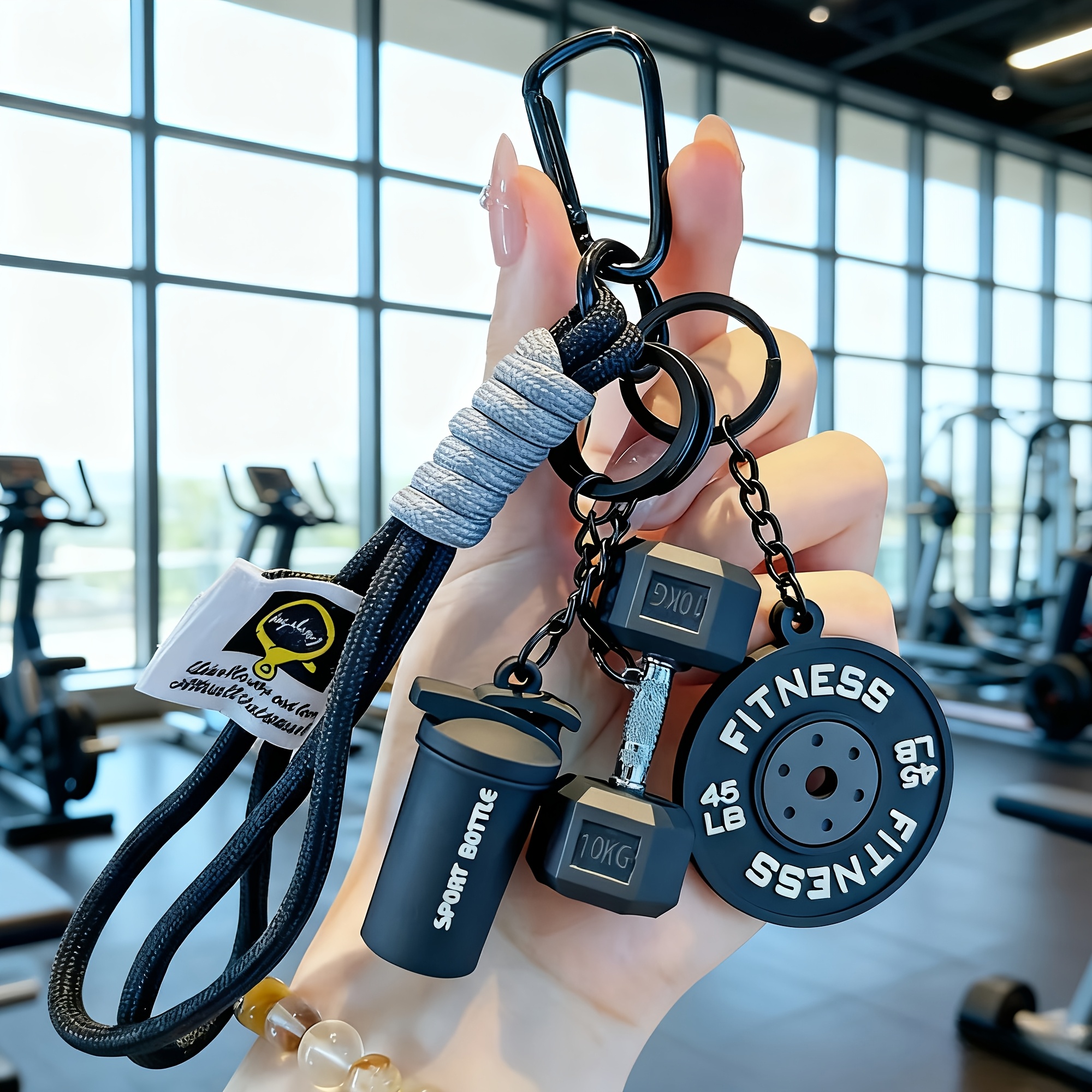 4pcs Sporty Fitness Keychain Set | Handcrafted Rubber Dumbbell And Kettlebell Charms With Rope, Unisex, Ideal For Fitness Enthusiasts And Gifting