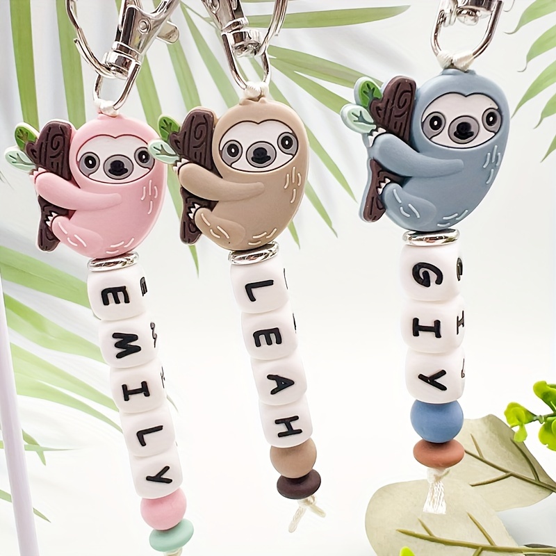 

Customizable Sloth Keychain With Alphabet Beads - Personalized Silicone Cartoon Animal Charm, Lobster Clasp, Perfect Gift For Women & Girls