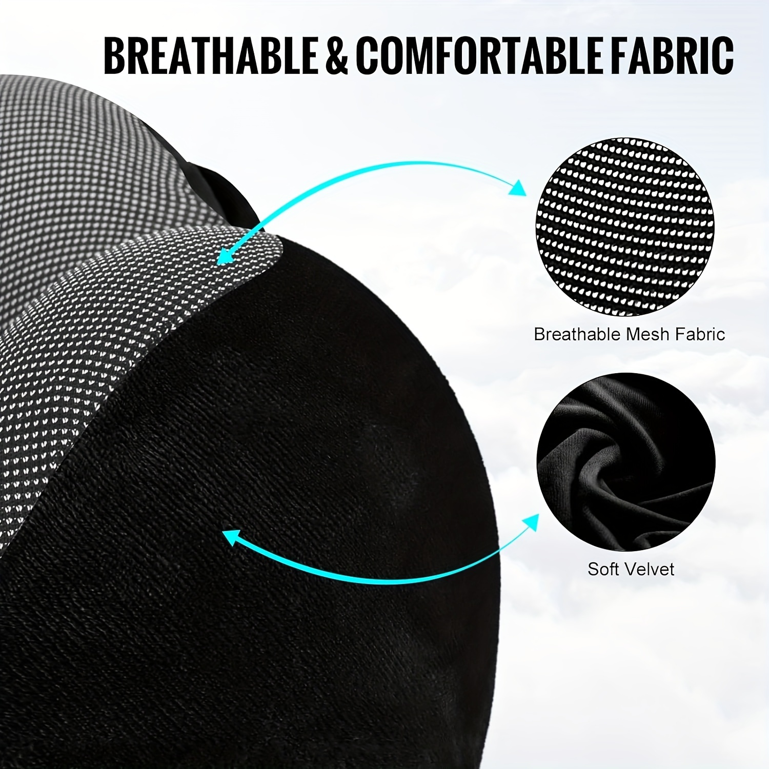 1pc black travel pillow with bag neck pillow for travel with hood for airplane velvet memory foam neck pillow adult head neck support for long flights plane   sleeping rest details 5