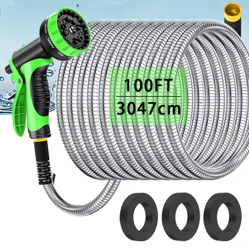 100ft 50ft 25ft heavy duty stainless steel garden hose with spout leakproof flexible and free 3 4 connector for yard care