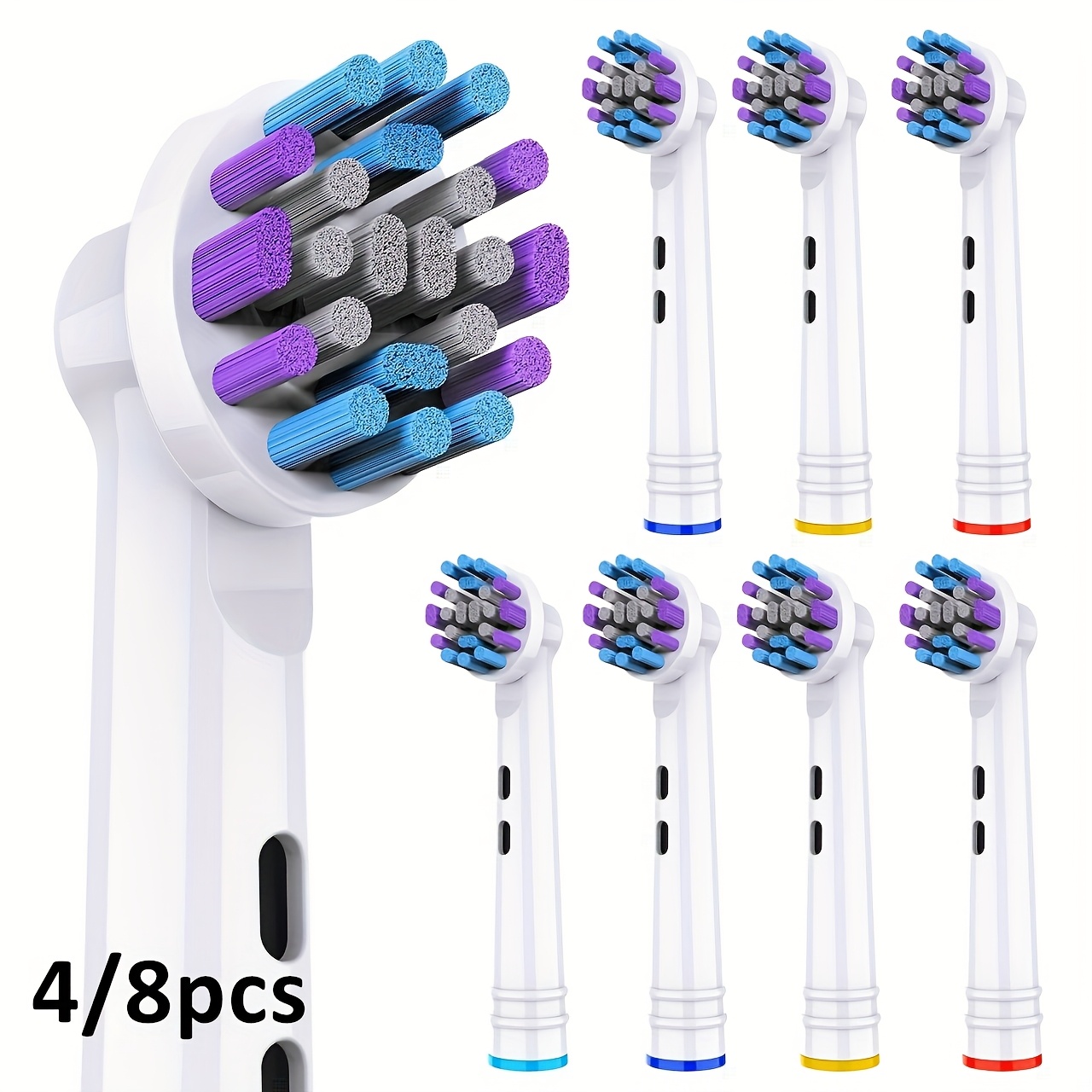 4 8pcs for oral   500 1000 1500 3000 3757 5000 7000 7500 8000 toothbrush replacement heads soft gentle durable multi color options purple   yellow compatible with for oral b electric toothbrushes