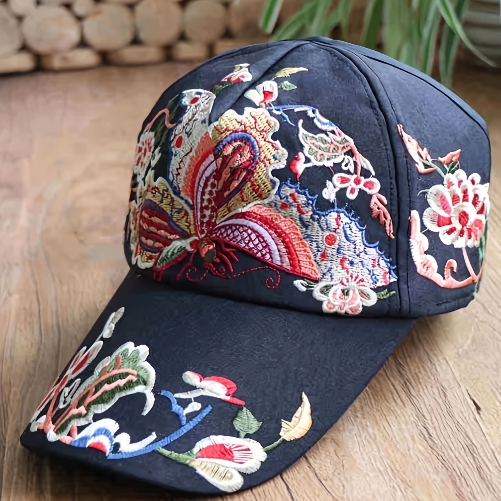 women's floral embroidered baseball cap adjustable toggle