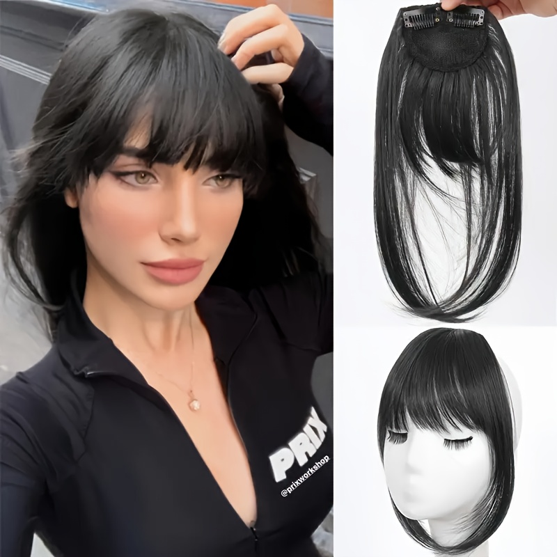 E-shop Haar-Wispy-Pony-Clip-Clip-In-Pony für Frauen, Falscher Pony, Kunstpony mit Schläfen, Haarteil für den täglichen Gebrauch, gebogener Pony