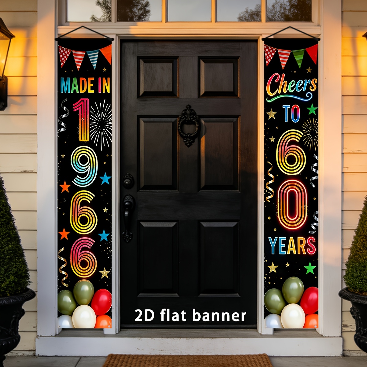 TEMU 2d Flat, 2d Door Banner, 2pcs 60th Birthday Banner Suitable For 1966 Birth Year Decorations - Neon "made In 1966" & "cheers To 60 Years" Hanging