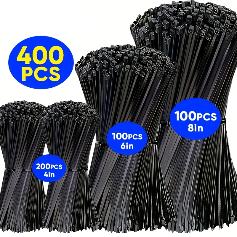 E-shop 400 Langlebige Kunststoff-Kabelbinder, 8/6/4 Zoll Größen, Selbstverriegelnde Nylon-Kabelbinder, Verstellbare Binder, Verhindern Durchhängen