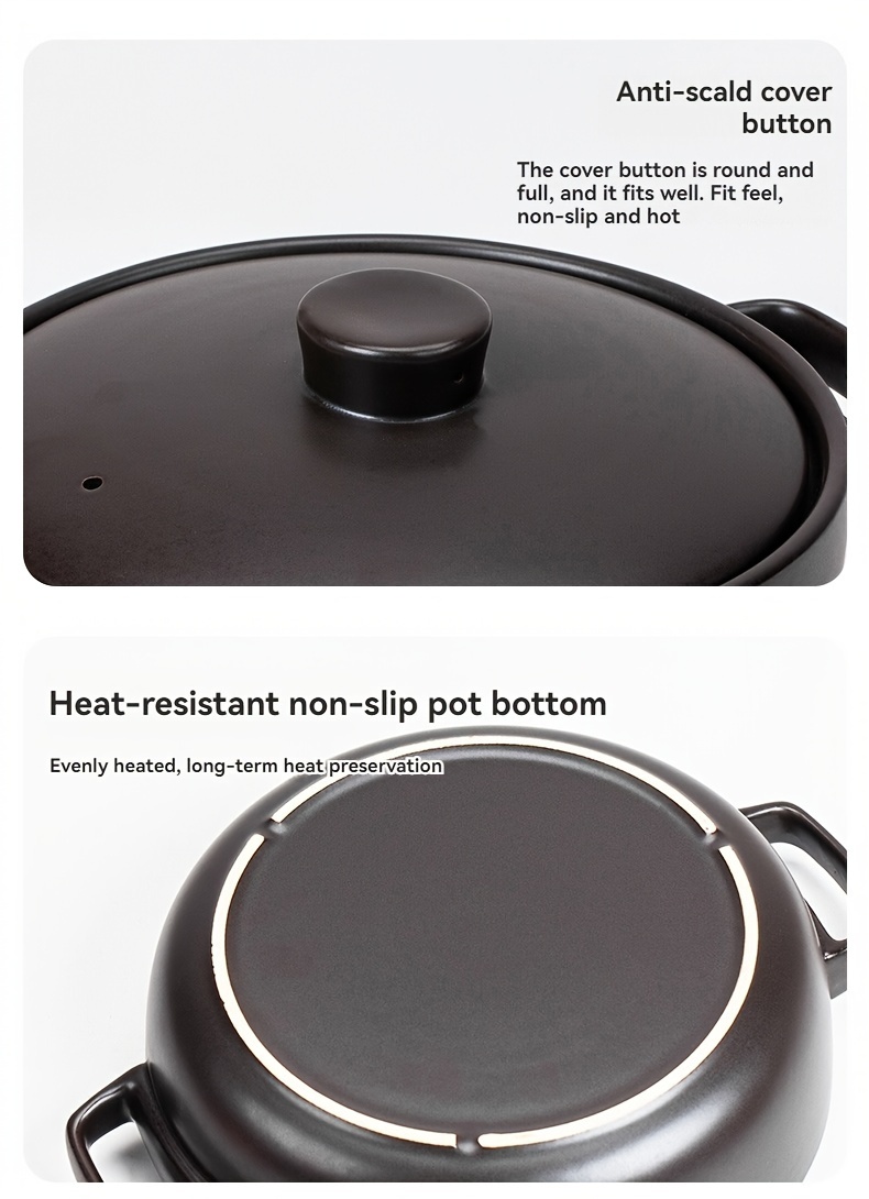 2l high temperature resistant ceramic casserole dish with lid round microwave safe stew pot for soup slow cooking braising   clay pot cookware details 1