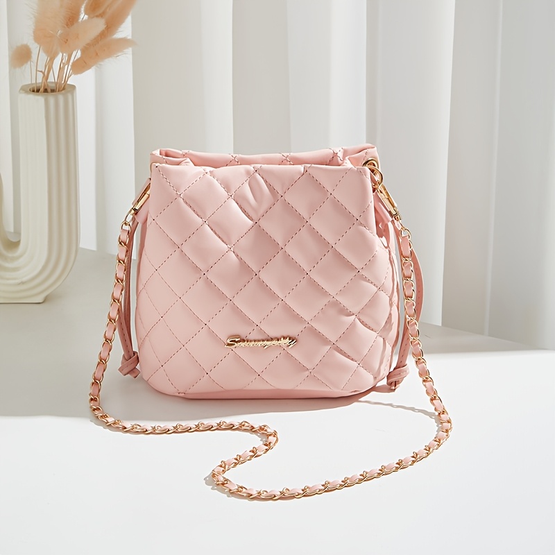 TEMU New Checkered Pattern Bucket Bag Niche Women' Crossbody Bag