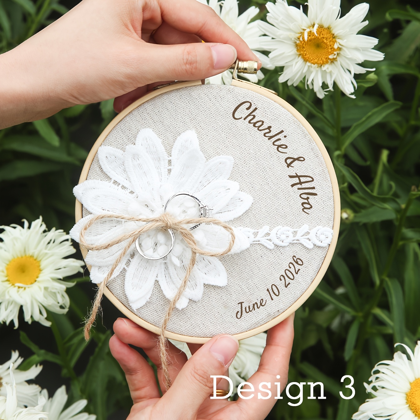 TEMU Cuscino Portafedi Portafedi Personalizzato con Nomi , Portafedi per Matrimonio, Decorazione Personalizzata per Cerimonia Boho, Cuscino a Fiori,