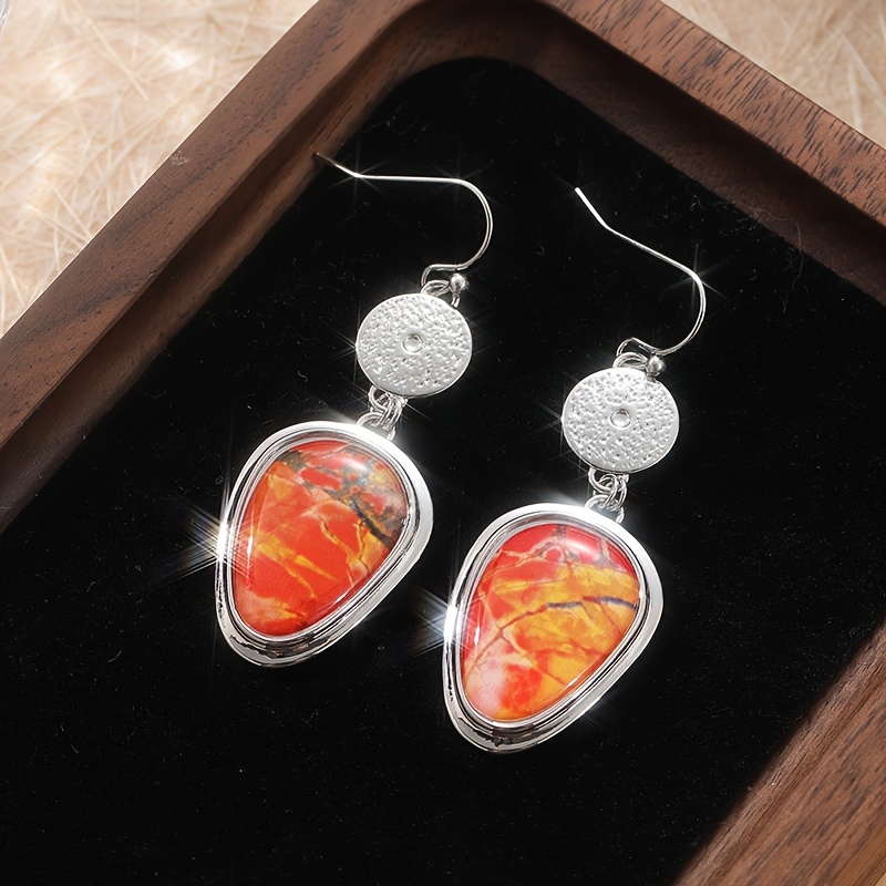Retro Colored Oval Pendant Earrings