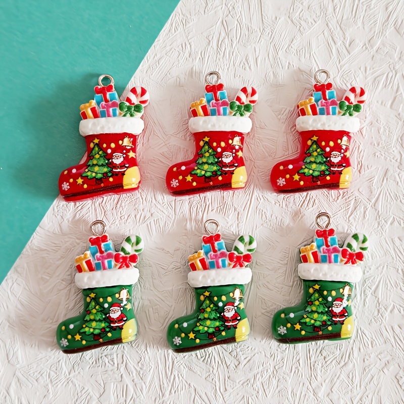 TEMU 6 piezas de dijes de resina de Papá Noel y árbol de Navidad para calcetines - Colgantes para manualidades DIY adecuados para adornos festivos,