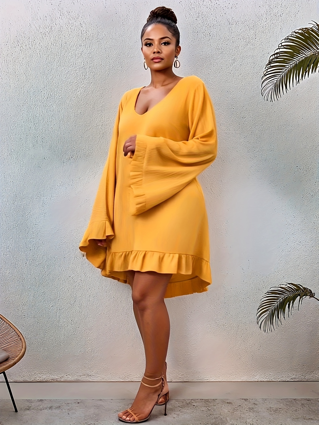 flared hem dress Isaac Mizrahi Women's V-Neck Dress with Flare Hem Sleeve main image 1