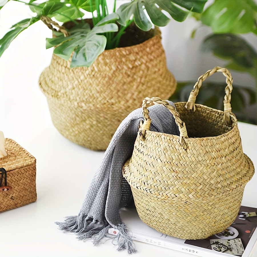 

Rattan Woven Basket: Decorative Art Style, Material: Fabric, Round Vase Shape, Perfect For Home Decoration And Storage
