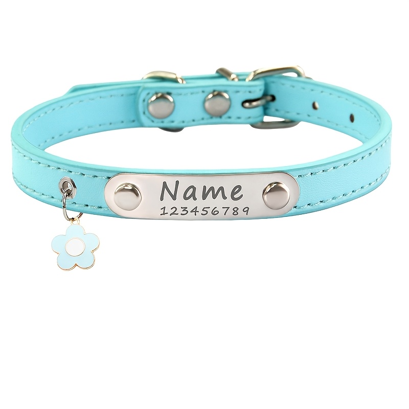 TEMU 1pc Personalized Collar With Engravable Name/phone/id Tag & Flower Charm - Soft Pu Collars Suitable For , Pet Collar - Tag For Collars, Perfect