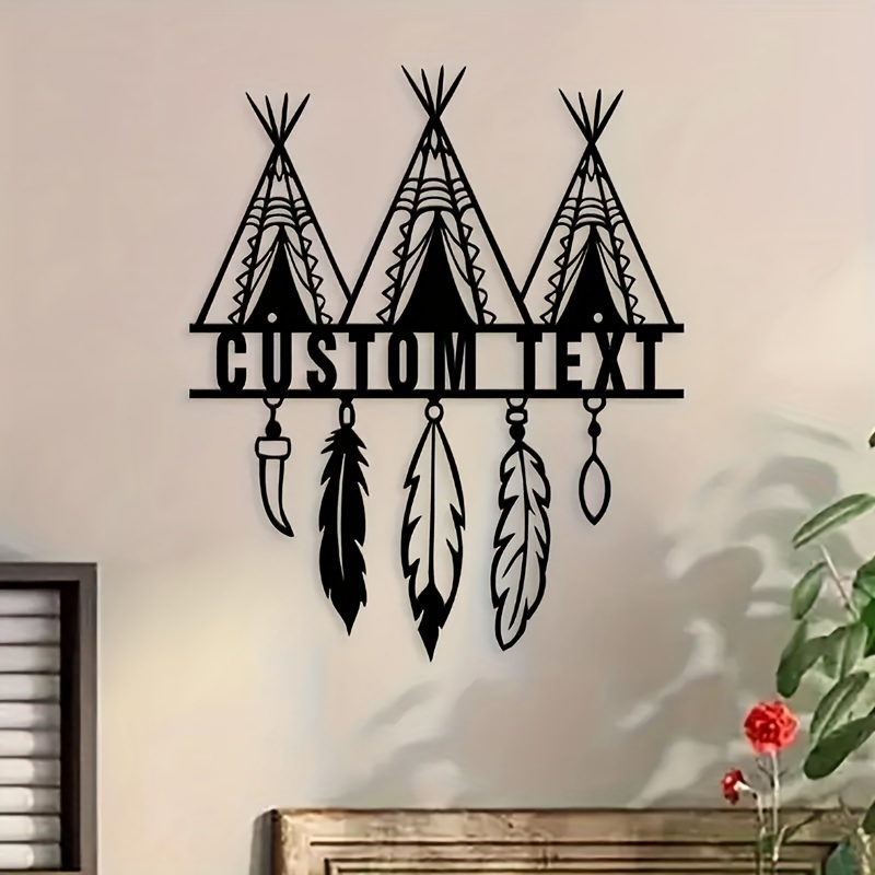 

Customizable Warrior Name Metal Wall Art - Tribal Tent & , Home Decor, No Power Needed, Ideal Christmas Gift