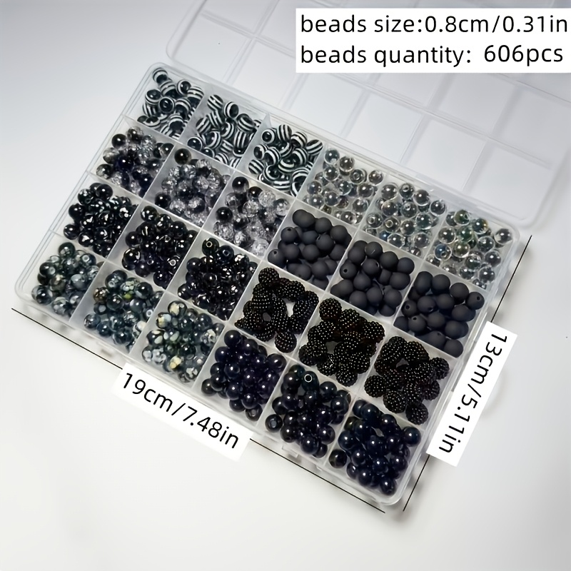 TEMU 606pcs 8mm Cracked Ab Color Solid Stripe Black And White Different Effects Round Bead Jewelry Accessories Stone