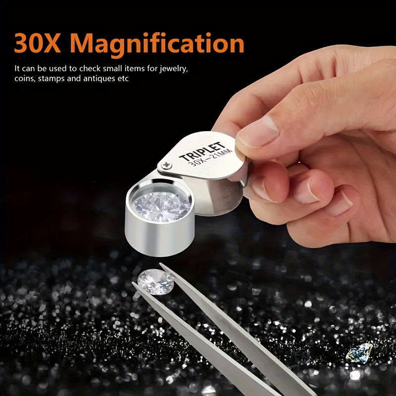 10x Foldable Pocket Magnifier Loupe with UV and LED Light for Jewelry,  Rocks, Coins, and Antiques - Illuminated Magnifying Tool for Eye, Stamps