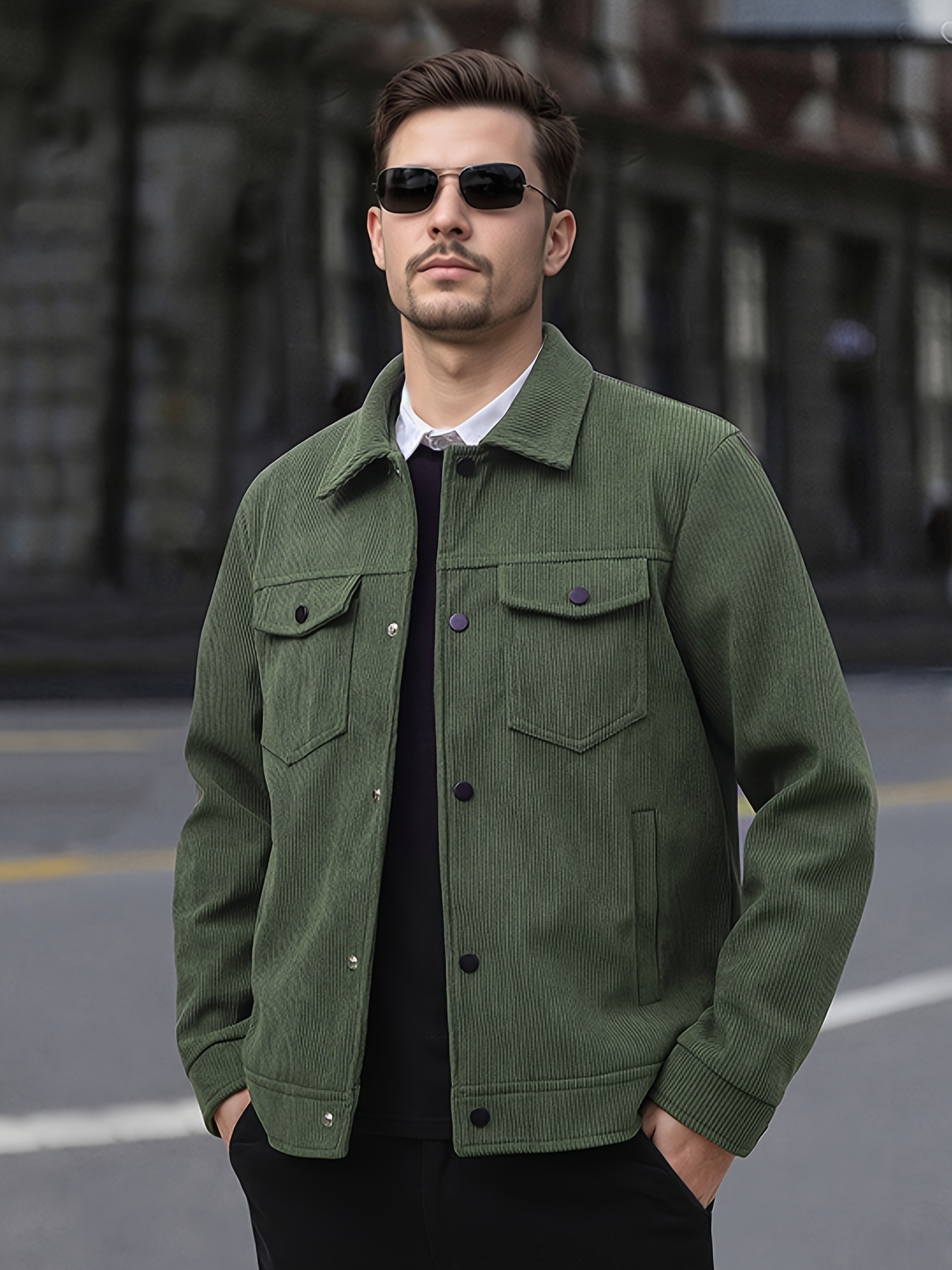 mens corduroy jacket lapel collar snap closure soft shell - Temu