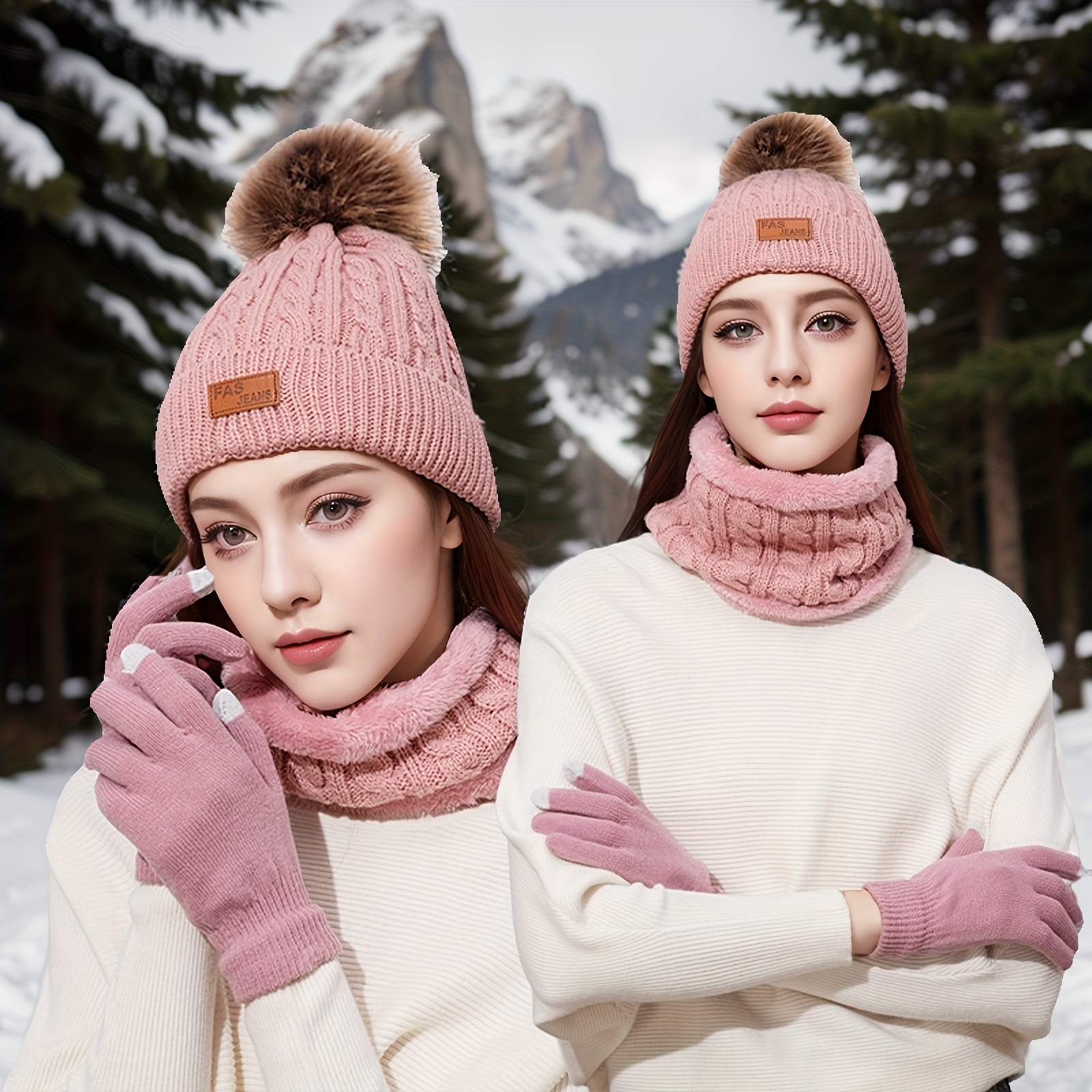 

Elegant 3pcs Winter Set: Cozy Knit Beanie, Scarf & Touchscreen Gloves - & Casual Gatherings