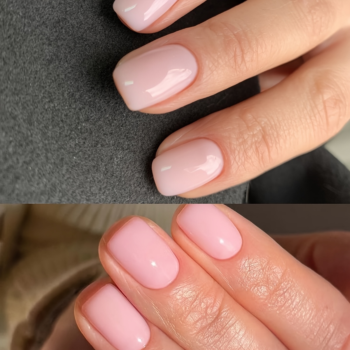 TEMU Set di 48 unghie finte corte quadrate serie , serie rosa per esaltare il tuo , combinazione di colori rosa chiaro e nude, unghie a naturali, 12