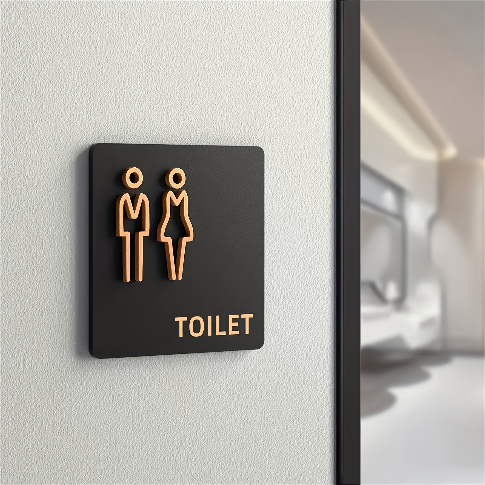 TEMU Letrero de baño unisex 2D para puerta de baño - de WC masculino/femenino con e pictogramas en inglés, placa cuadrada de plástico para en puerta,