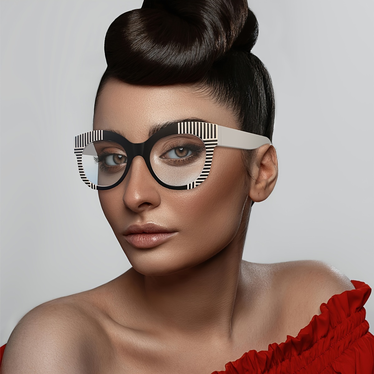 

Cat Eye Clear Lens Glasses Mod Color Block Fashion Decorative Glasses Party Favors Spectacles For Women
