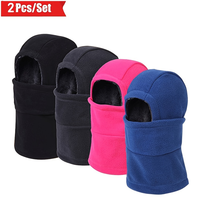 

2pcs/set Thick Fleece Hood Balaclava Winter Windproof Mask Neck Cover Hats For Men And Women, Cold Weather Motorcycle Mask Hood Outdoor Sports Windproof Hat