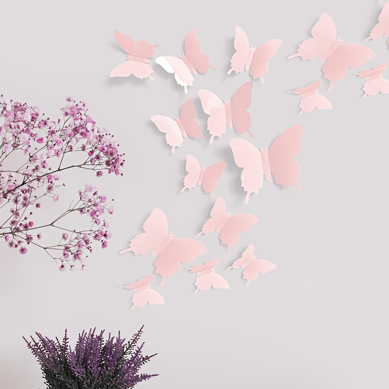 24pcs Modern Pink and Lake Blue Butterfly Wall Decals
