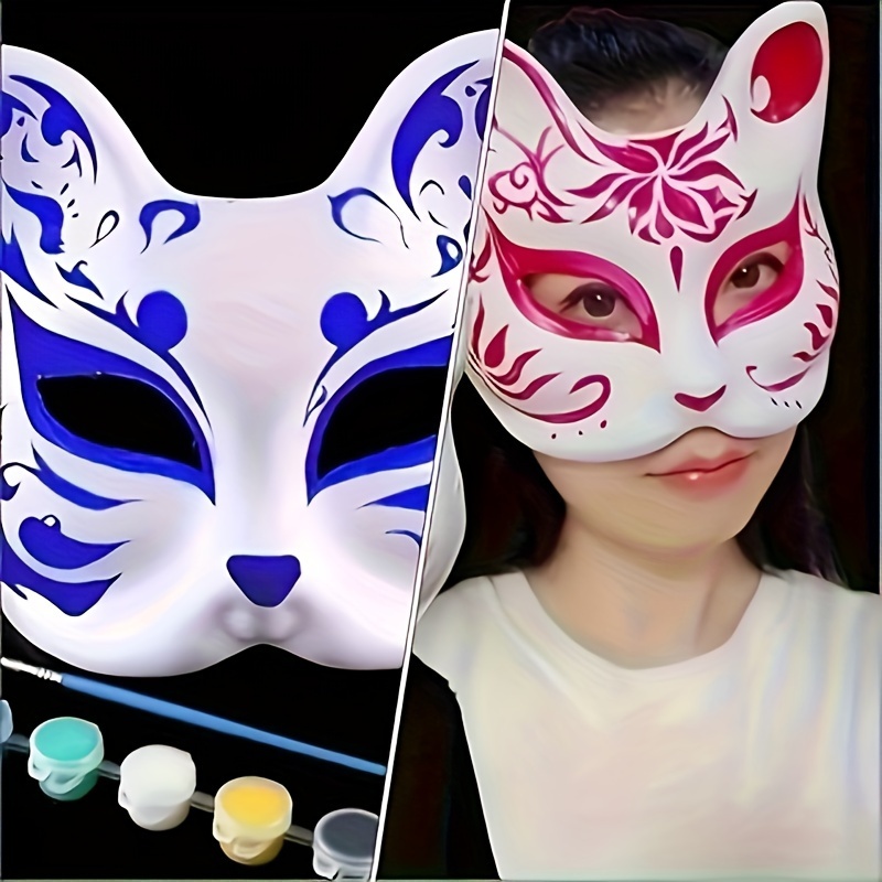DIY Therian Katzenmasken Set – 5 Leere Halbe Gesichtsmasken Zum Selbstgestalten Mit Gummiband, 18 X 17 Cm