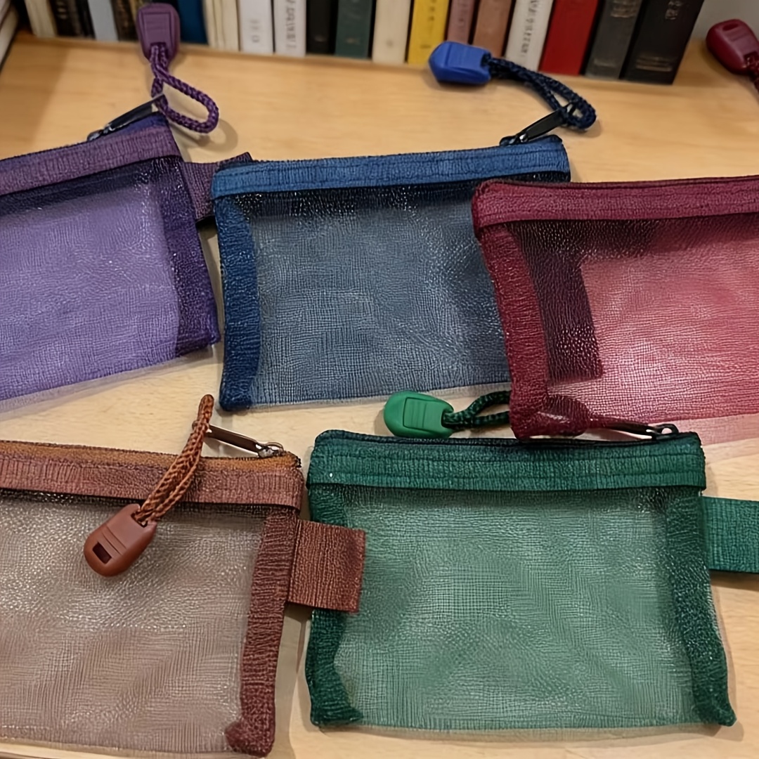 TEMU 2pcs Random Color Transparent Mesh Card Organizer Pouches, Nylon Material, Portable, Zipper Design, Lightweight, Unscented, Includes Coin Purse,