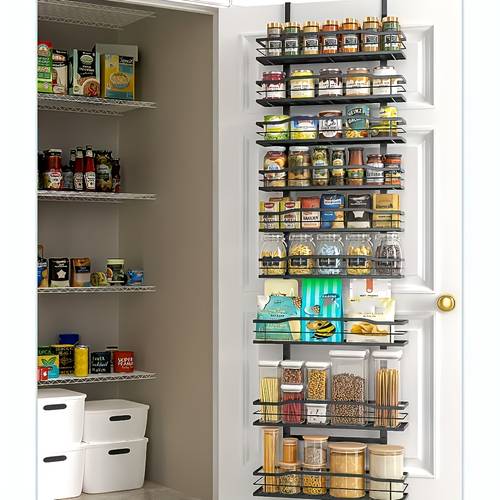 9 tier door mounted pantry organizer for storage black wall mounted hanging basket spice canned food shelf essential organizer for home kitchen laundry and bathroom spaces 2025