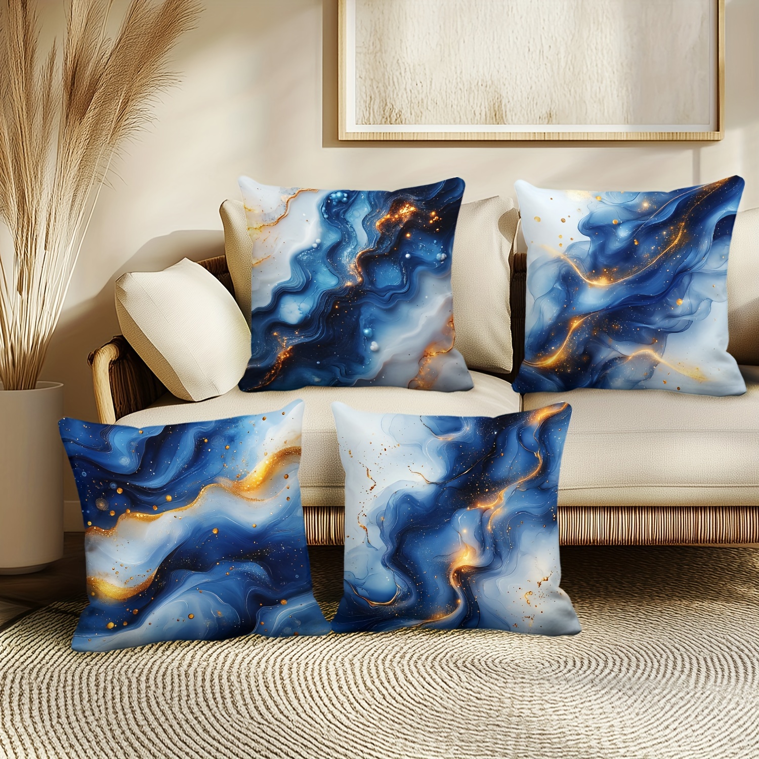 

Set Of 4, And Pattern, Decorative 18x18 , , , 100% Polyester , For Sofa Decor - Inserts Not Included