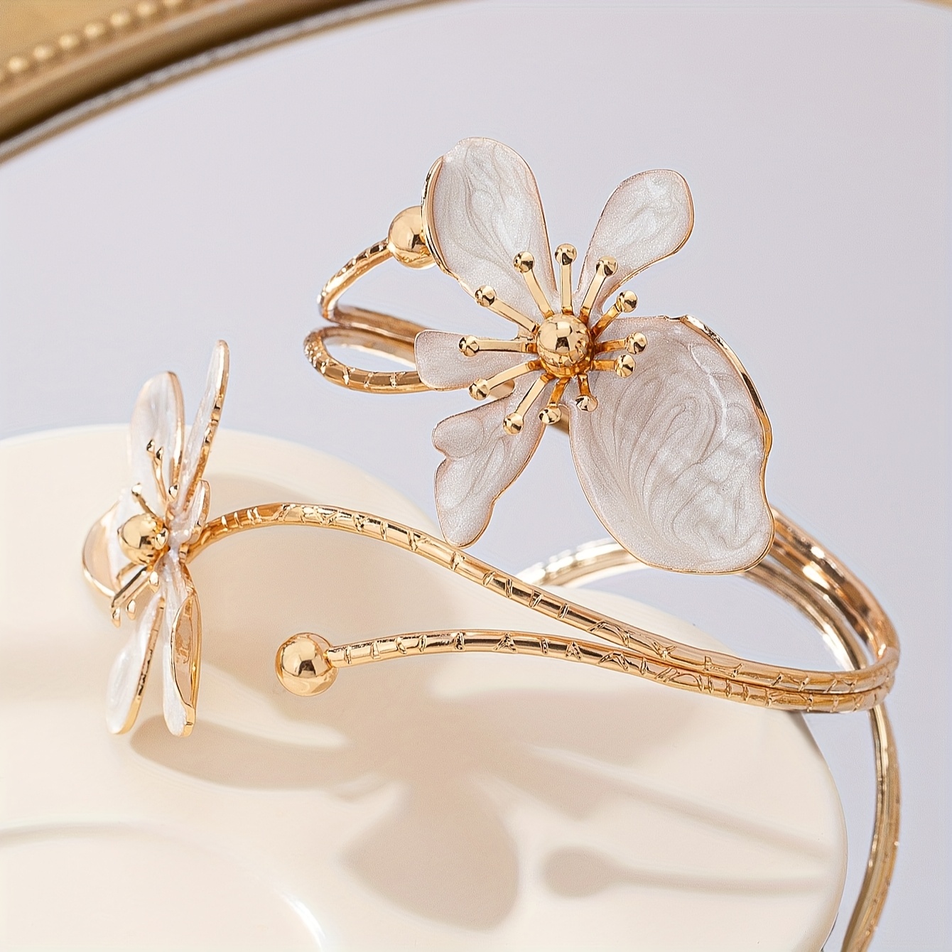 Floral Open Cuff Bracelet Red & Gold Iron Bangle