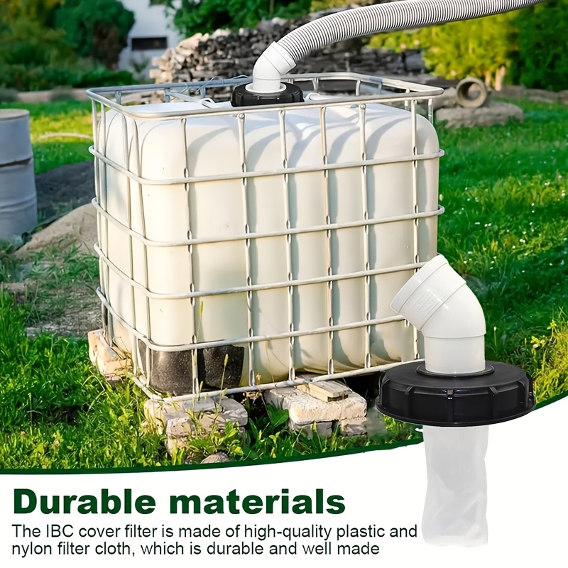 E-shop IBC -Wassertank-Filterkappe, langlebiges Tankzubehör, Kunststoff-Filterabdeckung mit 45°-Fallrohranschluss, 163 mm mit eingebautem Filtersieb,