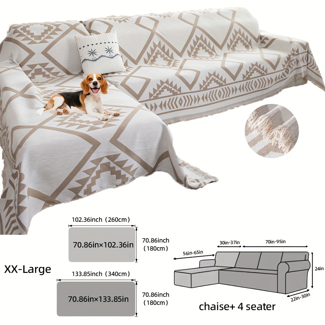 TEMU 2pcs Bohemian Style L-shaped Chaise Lounge Combination Sofa Cover, -piece Full Coverage Sofa Cushion Protector, Suitable For , Machine Washable,