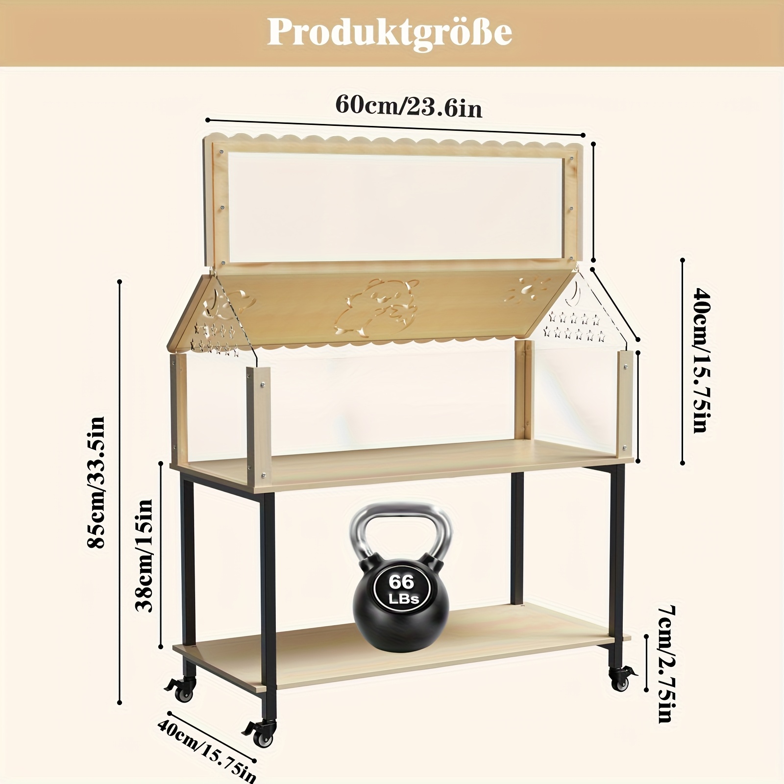 Movable Double-layer Hamster Cage, Acrylic Transparent Window, With Wheels And Storage Rack, Small Pet , Wooden Cage, Suitable For Small Animals Such As Hamsters, , And Squirrels