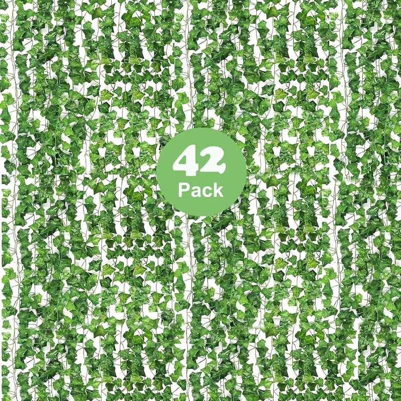 Image of 42pcs Artificial Ivy Vine Garland - Realistic Fake Plastic Ivy Plants With Green Leaves, Hanging Fence For Indoor/wedding, Party, Garden Wall Decor - , No Maintenance