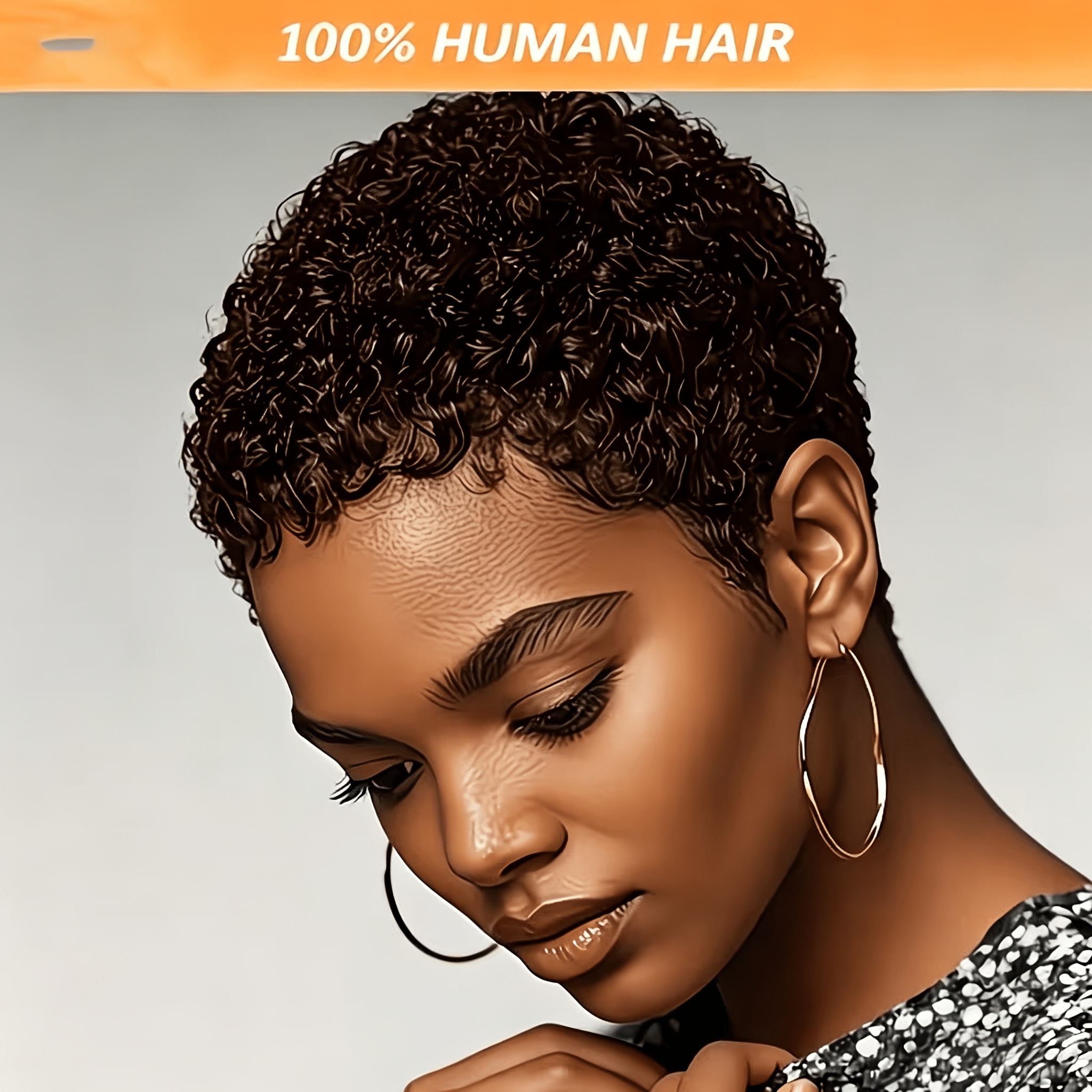 Glueless Cut Human Hair Wig For Women Suitable For Beginners - Short Afro Machine-made Wig With 180% Density, No Lace, Hair For Cos, Daily Wear & Christmas Parties, Elastic For Dreadlock Styles