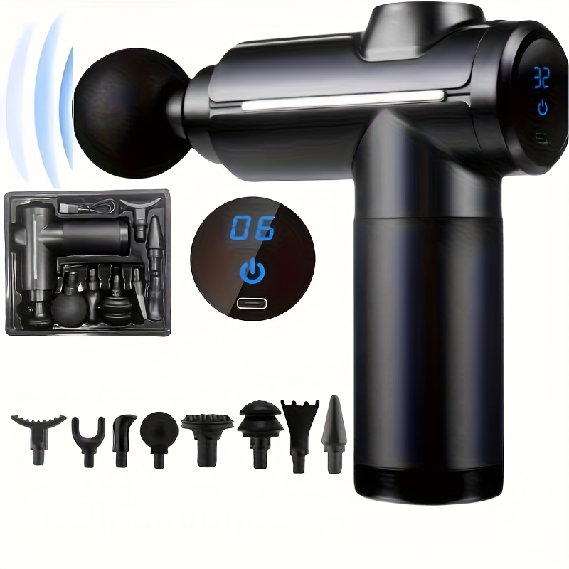 portable massage gun with 8 heads sleek and ideal for full body back neck leg and waist massages features a rechargeable 1200mah lithium battery massage gun additions fathers day Product details 1
