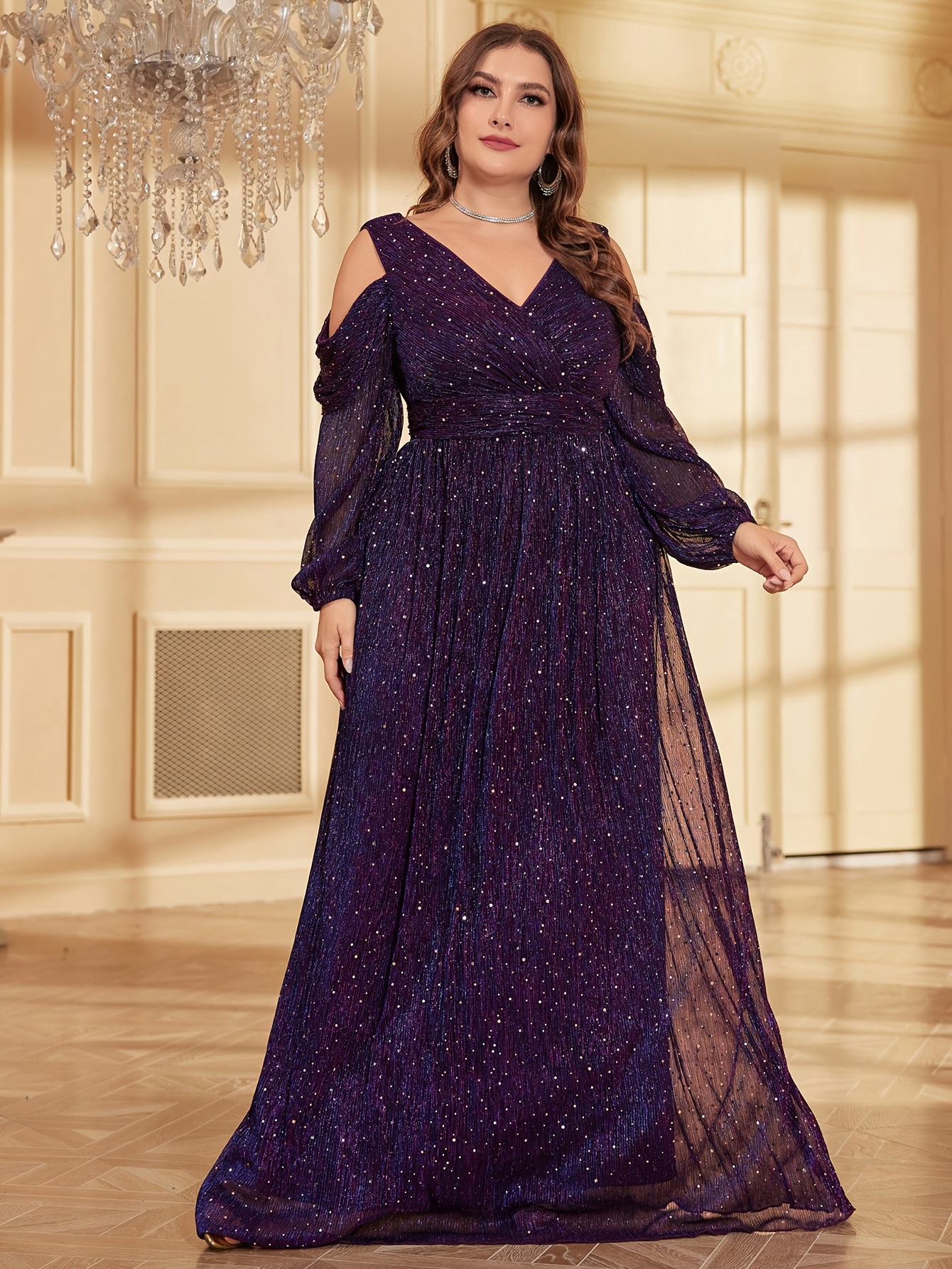 electric blue dress long sleeve Electric Blue Balloon Sleeve Adina Midi Dress main image 1