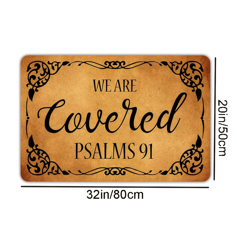 TEMU Quick-dry Psalms 91 Scripture Doormat With Anti-slip Backing - " Covered" Design, Outdoor Halloween Decorations, Perfect For Indoor Entrance Or