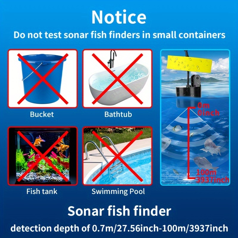 100M Portable Fish Finders 45 Degrees Underwater Echo Sounder IPX4