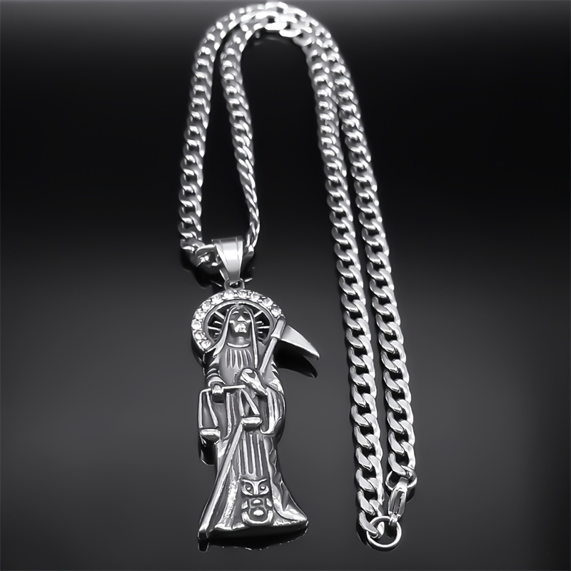 TEMU Collana Santa Muerte Morte Santa Santa Muerte per in Acciaio Inossidabile 304 Argentato Collane da Gioielli Ornamenti Regalo NZZ518S05