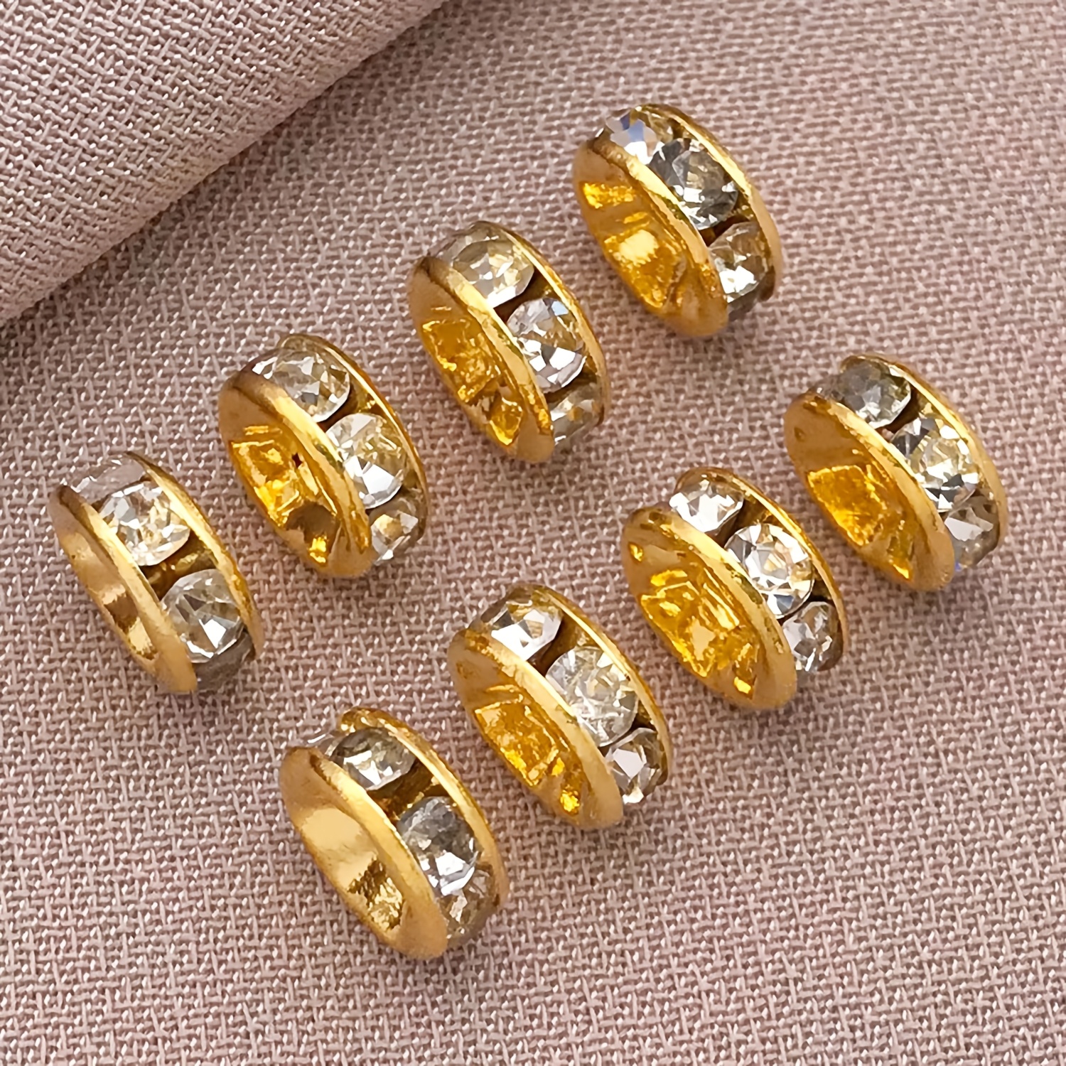 TEMU 15pcs Cuivre Plaqué Or 18K Haute Rétention de Couleur Séparateur Bracelet de Cristal Collier de Perles d'Espacement Additions Perles Décoratives