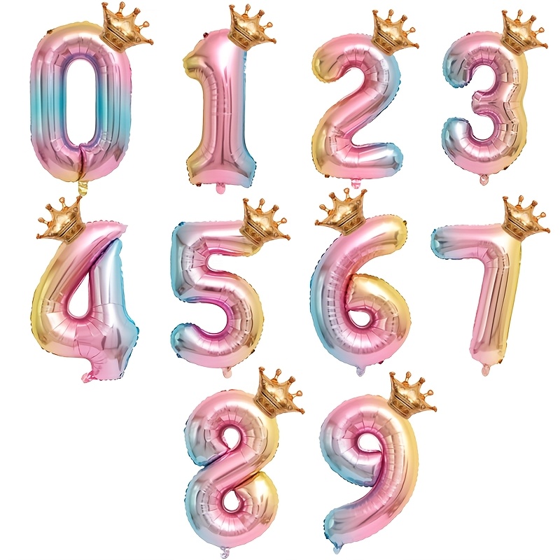 

32-inch Gradient Crown Number Balloons Set, Aluminum Foil Birthday And Party Decorations, Colors - 1 Set