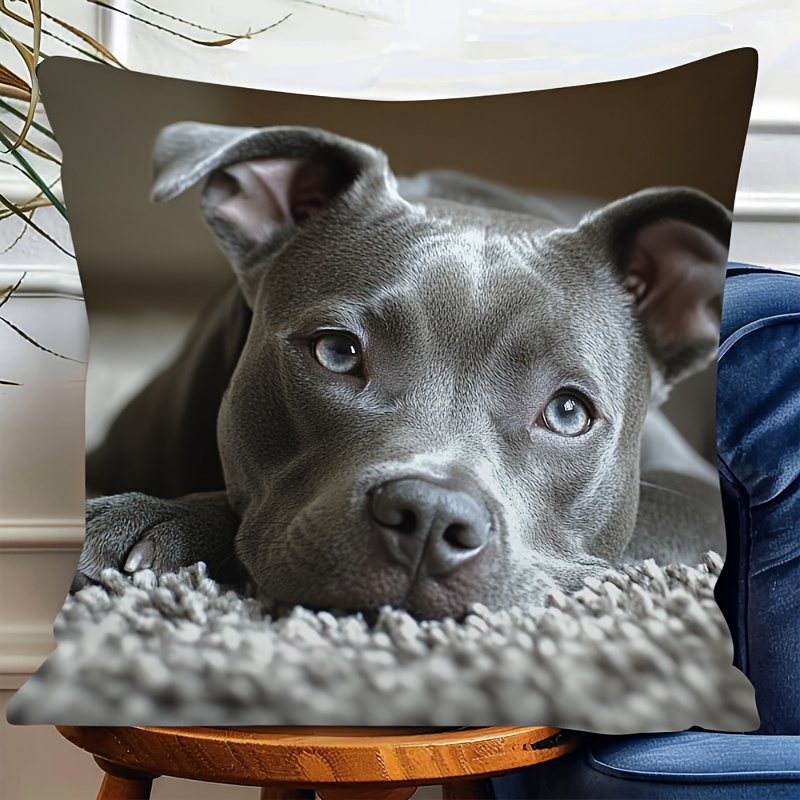 TEMU 1pc Pitbull Relaxation Pillowcase, 45.72x45.72 Cm - Vibrant Single-sided Print, Soft Polyester Fiber, Machine Washable, Zipper Closure,