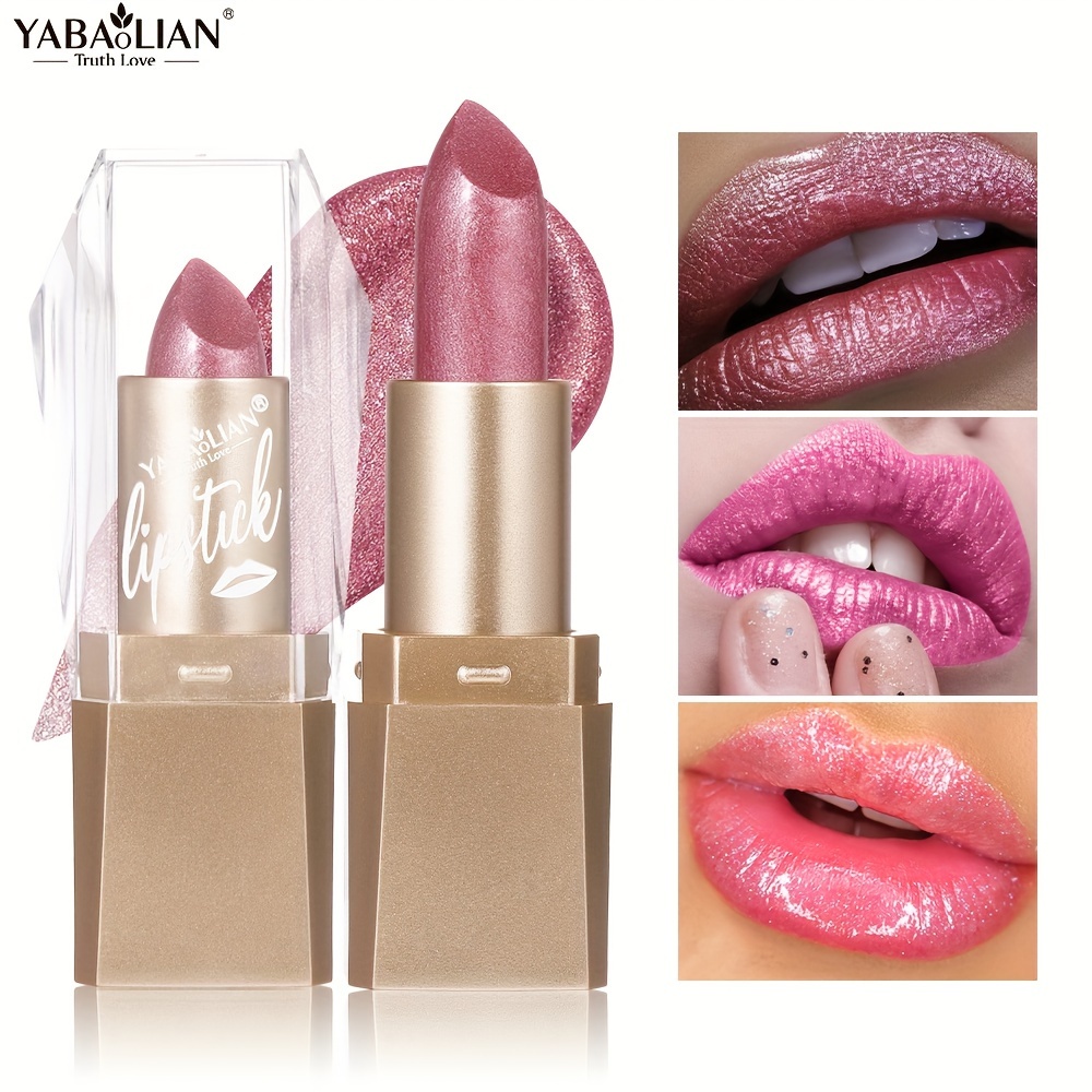 

Yabaolian 6-color Mermaid Shiny Lipsticks, Golden Tube, Long Lasting Waterproof High Pigmented Color Rendering Shiny Finish Cosmetics For Various Skin Tone